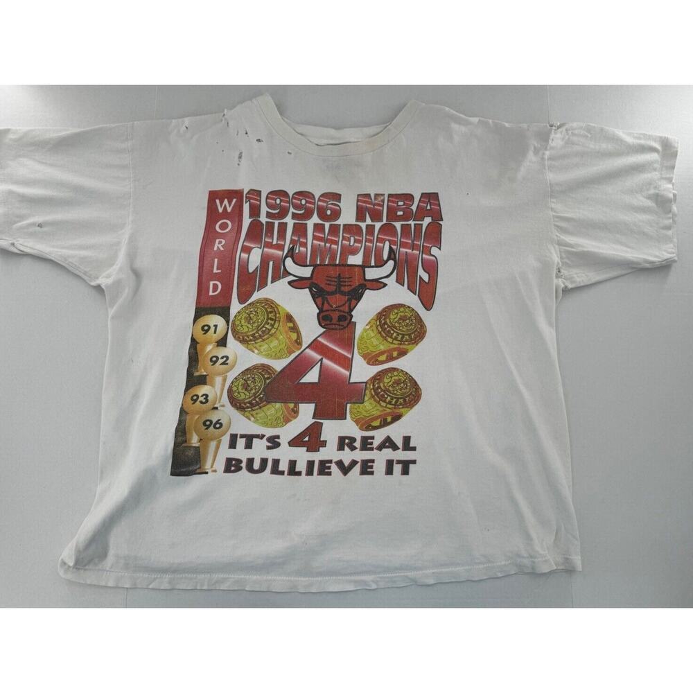 Vtg Chicago Bulls T Shirt 1996 NBA Champs 90s Rap Tee It’s 4 Real Bullieve it XL - Picture 2 of 13